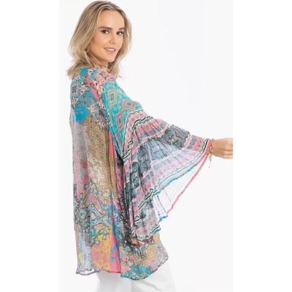 SAACHI Ruffle Printed Open Kimono Blue, Pink One Size - Picture 12 of 12
